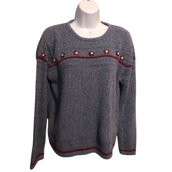 CHRISTOPHER & BANKS - Women’s Hand‎ Embroidered Stars & Buttons Sweater - Size M - Picture 1 of 8